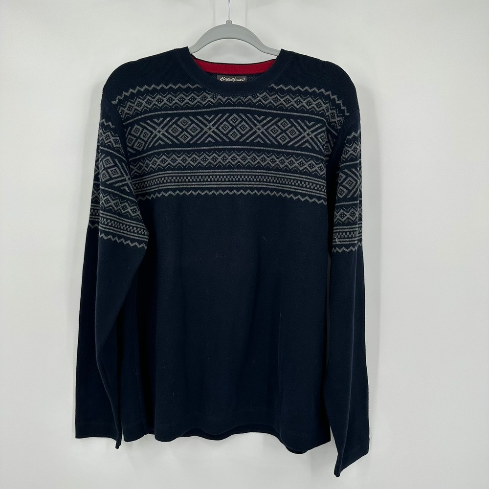 Eddie Bauer Mens Nordic Fair Isle Cotton Crewneck Sweater Size L Preppy Cabin